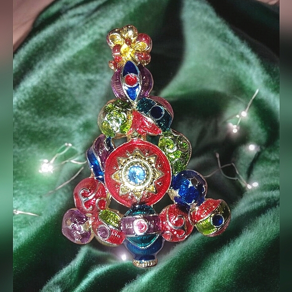 Christopher Radko Vintage Christmas Tree With Enamel & Rhinestone Brooch - Picture 2 of 4